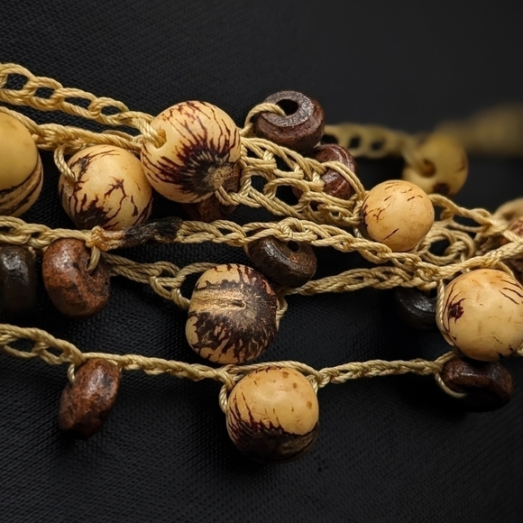 NATURAL Acai Seed Macrame Beaded Necklace - Picture 3 of 6